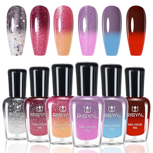 6 Farben Farbwechselnder Nagellack Set, Temperaturgesteuerter - Farbtemperaturregelung Nail Polish für Frauen Mädchen Maniküre Salon zu Hause, Regulärer (Bunt D) von MrCuvaryas