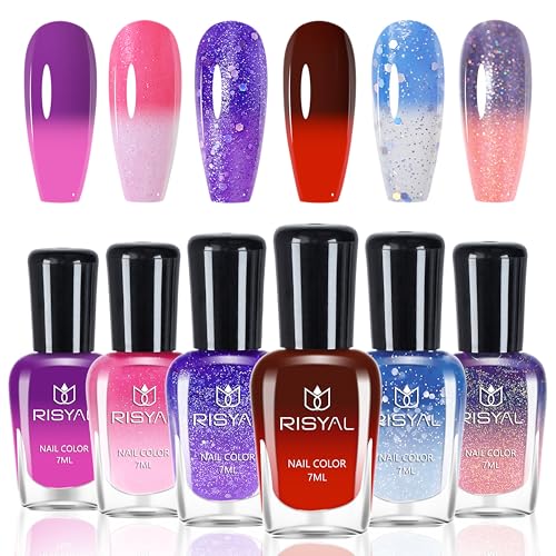 6 Farben Farbwechselnder Nagellack Set, Temperatur Farbwechsel Nagellack - Farbtemperaturregelung Nail Polish für Frauen Mädchen Maniküre zu Hause, Temperaturgesteuerter Kein UV-Nagellampe (Bunt C) von MrCuvaryas