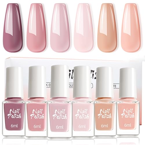 6 Farben Nagellack Set - Rosa, Violett, Nude Nagelfarbe Nail polish, Schnelltrocknender Nagellack mit cremigem Finish, Langanhaltender Chip Resistant, Kein UV/LED-Licht Erforderlich (Pink) von MrCuvaryas