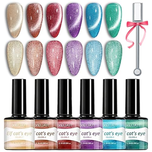 UV Nagellack Set - 6 Farben Cat Eye Magnetismus Gel - Chamäleon Bunt Lebendig Soak Off UV/LED Polish - Nagelkunst DIY Mit Magnet für Nail Art (Bunt Elfen, 6x) von MrCuvaryas