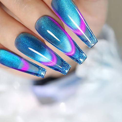 Blau Cat Eye UV Gel Nagellack - Magnetischer Cateye Nail Polish Katzenauge Gel Nagellack Langlebig - Glitzer Holografischer Soak Off UV LED Fingernagellack mit 1 Magnet für Maniküre DIY, 10ml (Blue) von MrCuvaryas