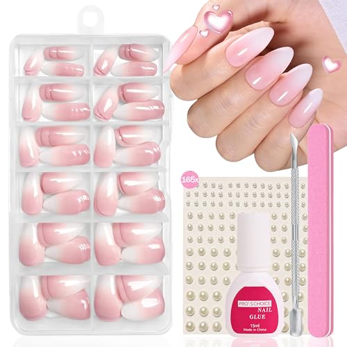 Falsche Nägel Tips Set - 120 Stück Französisch Falsche Nägel Zum Aufkleben - Weiß Rosa Gradient Design Künstliche Nägel Nail Art Manicure Fake Nails für Damen und Frauen DIY (Baby Pink Lang Mandel) von MrCuvaryas