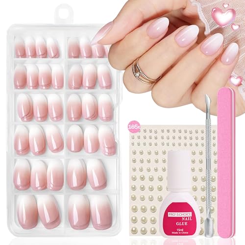 Falsche Nägel Tips Set - 120 Stück Französisch Falsche Nägel Zum Aufkleben - Weiß Rosa Gradient Design Künstliche Nägel Nail Art Manicure Fake Nails für Frauen DIY Salon (Baby Pink Mandel) von MrCuvaryas
