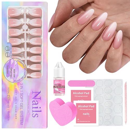 Falsche Nägel Tips Set - 150Stk Press on Nails French Medium Almond, Weiß Rosa Gradient Design Tips für Nägel Full Cover Acryl Künstliche Fingernägel für Frauen & Mädchen (Rosa Mandel, 150x) von MrCuvaryas