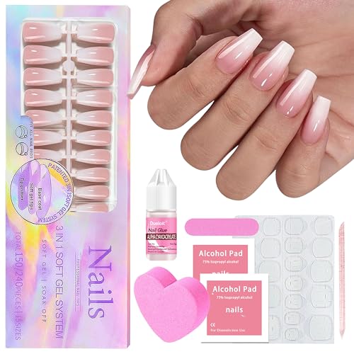Falsche Nägel Tips Set - 150Stk Press on Nails French Medium Almond, Weiß Rosa Gradient Design Tips für Nägel Full Cover Acryl Künstliche Fingernägel für Frauen & Mädchen (Rosa Trapez, 150x) von MrCuvaryas