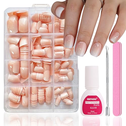 Falsche Nägel Tips Set - 240 Stück Press On Nails Kurz Square Nageltips Soft Gel Nail Tips, Weiß Nude Gradient Natürliche Künstlich Falsche Nägel zum Aufkleben für Frauen DIY (Nude Gradient, 240x) von MrCuvaryas