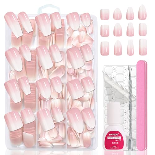 Falsche Nägel Tips Set - 288 Stück Weiß Französisch Falsche Nägel Zum Aufkleben - Kurz Almond Ballerina Rosa Gradient Fake Nails mit Kleber für Frauen Natürliches Angenehmes Tragegefüh (Baby Rosa) von MrCuvaryas