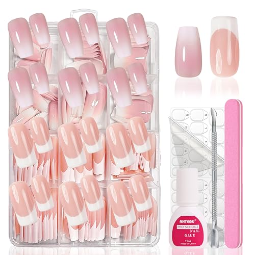 Falsche Nägel Tips Set - 288 Stück Weiß Französisch Falsche Nägel Zum Aufkleben - Weiß Rosa Gradient Design Künstliche Nägel Ballerina Nail Art Manicure Fake Nails für Damen und Frauen (Weiße Ombre) von MrCuvaryas