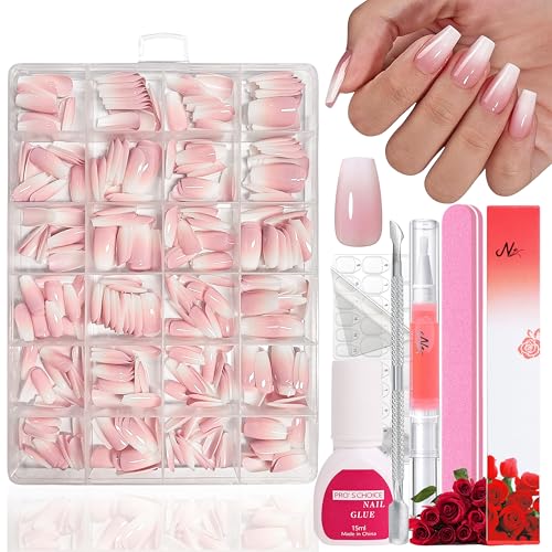 Falsche Nägel Tips Set - 360 Stück Französisch Falsche Nägel Zum Aufkleben - Weiß Rosa Gradient Design Künstliche Nägel Ballerina Nail Art Manicure Fake Nails für Frauen (Gradient Baby Pink) von MrCuvaryas