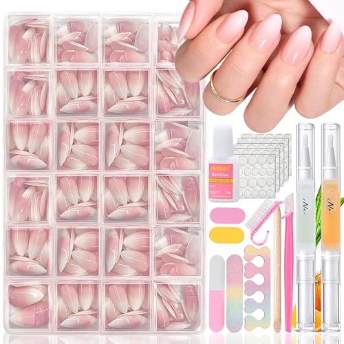 Falsche Nägel Tips Set - 360 Stück Gradient Press on Nails Alomnd, Französisch Falsche Nägel Zum Aufkleben mit 16Pcs Maniküre‑Set, Weiß Rosa Farbverlauf Fake Nails für Frauen Manicure (Rosa Mandel) von MrCuvaryas