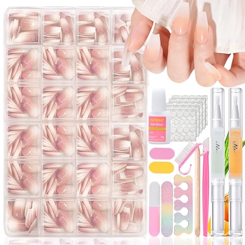 Falsche Nägel Tips Set - 360 Stück Gradient Press on Nails Ballerina, Französisch Falsche Nägel Zum Aufkleben mit 16Pcs Maniküre‑Set, Weiß Nude Farbverlauf Fake Nails für Frauen DIY (BallettNude) von MrCuvaryas