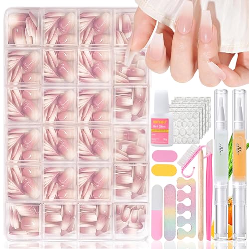 Falsche Nägel Tips Set - 360 Stück Gradient Press on Nails Ballerina, Französisch Falsche Nägel Zum Aufkleben mit 16Pcs Maniküre‑Set, Weiß Rosa Farbverlauf Fake Nails für Frauen DIY (BallettRosa) von MrCuvaryas