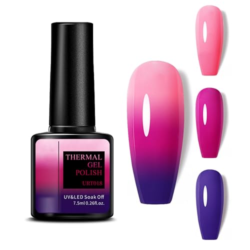 Farbwechsel UV Gel Nagellack - 7.5ml Temperaturänderung mit Glitzer Effekt, Rosa lila Temperatur Farbwechsel Nagellack Soak Off UV LED Nail Art Gel Lack UV Polish for Manicure Tip Nail Salon (Purple) von MrCuvaryas