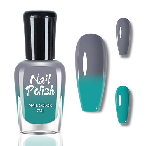 Farbwechselnder Nagellack - Grün grau Temperaturgesteuerter Nagellack mit Farbwechsel Effekt - 7ml Langanhaltender Schnelltrocknender Nail polish, Kein UV-Farblack für Nail Art DIY (Green) von MrCuvaryas