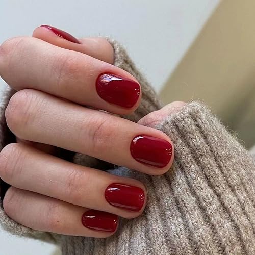 French Press On Nails, 24 Stück Rote Kurze Künstliche Nägel Square, Full Cover Nageltip Tips für Gelnägel, Selbstklebende French Künstliche Nägel, Fingernägel Fake Nails für Frauen ＆ Mädchen (Rot) von MrCuvaryas