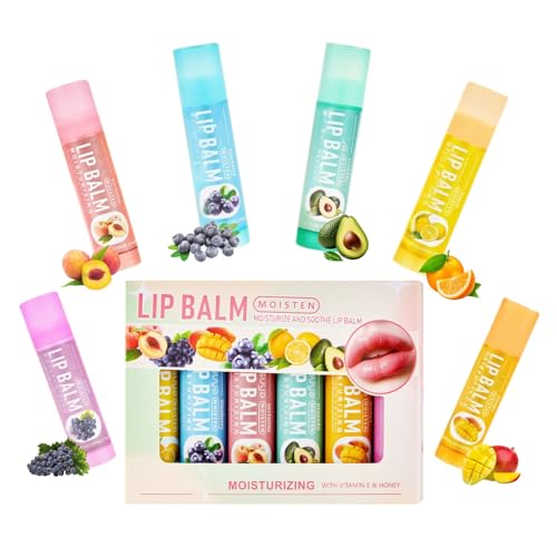 Fruchtiges Lippenbalsam Set mit 6 Stück - Hydrating Lip Balm Set - Lippenpflege für Sehr Trockene Lippen - Geschenke für Mädchen - Lip Sleeping Mask, Lip Care, Feuchtigkeitsspendend Pflegender von MrCuvaryas