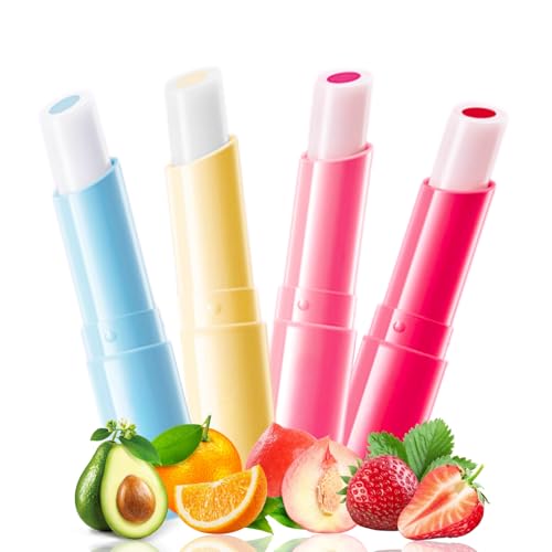 Fruchtiges Temperatur Farbwechsel Lippenbalsam Set mit 4 Stück - Color Changing Lip Balm Lippenstift - Lippenpflege für Sehr Trockene Lippen - Geschenke für Mädchen, Feuchtigkeitsspendend von MrCuvaryas
