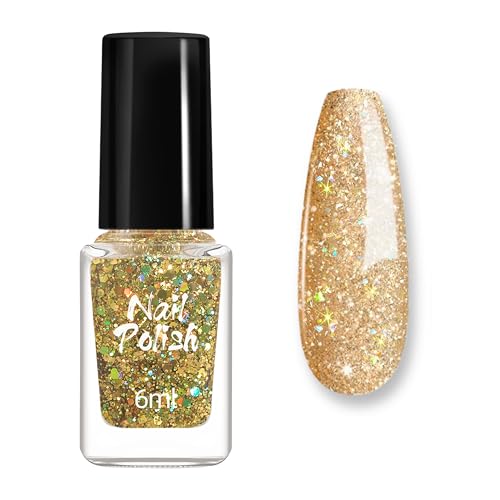 Gold Glitzer Nagellack - Glitzernagellack für schillernde Fingernägel, Langanhaltender schnelltrocknender Nagellack mit natürlichen Inhaltsstoffen - 6ml Holographic Glitter Nail polish (Gold) von MrCuvaryas