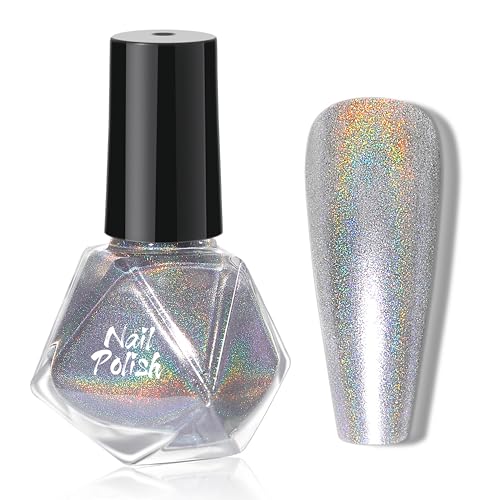 Holografischer Laser Nagellack - 8ml Schnelltrocknend Glitzernagellack Shimmer Glitter Nail Polish - Shining Nail Art Holographic Nagellack Ohne UV Lampe für Strahlendes Nageldesign (Silber) von MrCuvaryas