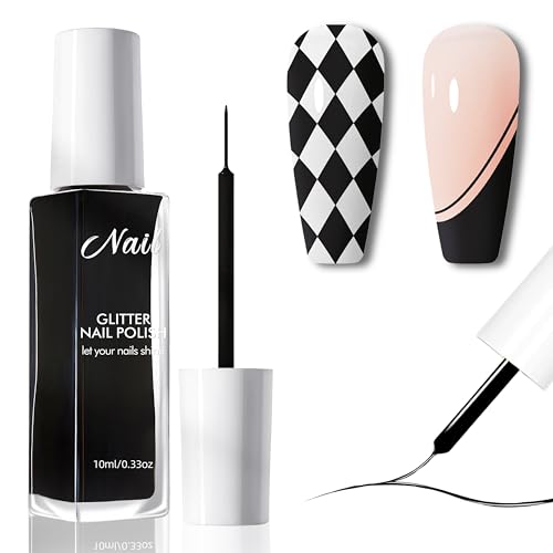 Liner Gel Nagellack - Painting Gel Nagellack Nail Art für Nageldesign, Schnell Trocknend, Kein UV/LED Licht Erforderlich, Dünner Pinsel für Swirl, French Maniküre & Salon Nail Polish - 10ml (Schwarz) von MrCuvaryas