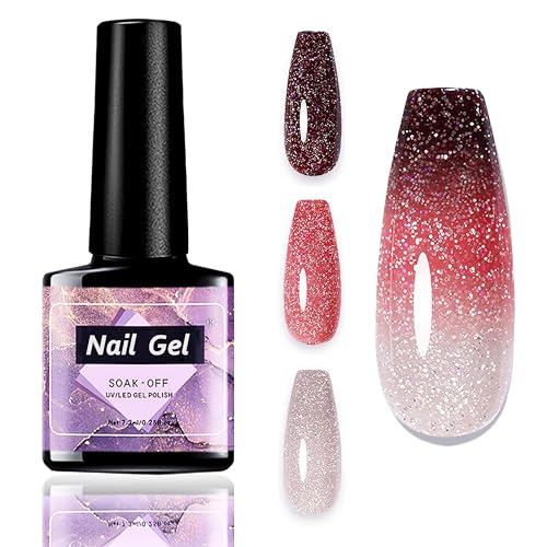 Temperatur Farbwechsel UV Gel Nagellack Rosa Lila Blau – 7.3ml Thermo Gel Nagellack, Sunlight Sensitive Nail polish UV LED Soak Off, Langhaltender Glanz, Nail Polish für DIY Nageldesign (Rot-Schwarz) von MrCuvaryas