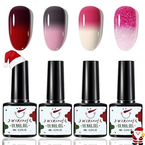 4 Farben UV Nagellack Farbwechsel Thermo Farbgel Set - Rot Rosa Lila Magenta Gel Chamäleon Shellac Nagelgel UV/LED Color Change Herbst Winter Weihnachtstag Sommer-Nagellack, Regulärer (Farben) von MrCuvaryas