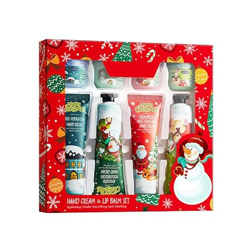 MrCuvaryas Mini Handcreme Weihnachten Set, 4 Stück Weihnachtshandcreme+4 Stück Lip Balm von MrCuvaryas