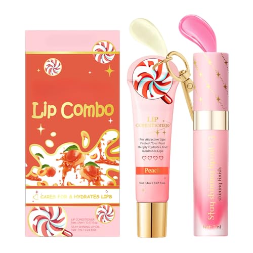 Peach Lip Oil & Lip Conditioner Set - Lipgloss & Lippenpflege Serum - Lippen Produkte - Pink Stuff Geschenke für Mädchen - Lipgloss Set, Lip Care für Frauen, Befeuchtet & nährt die Lippen von MrCuvaryas