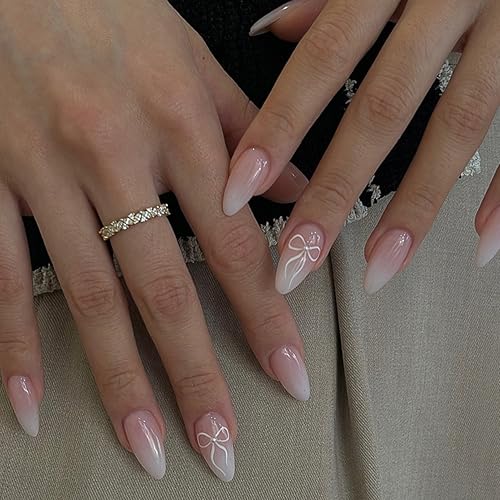 MrCuvaryas Press on Nails - 24Pcs Weißer Gradientenbogen Mandel, Nails Zum Aufkleben Kurz, Short Künstliche Fingernägel zum Aufkleben Acryl Full Cover für Frauen Nail Art (Weiß Almond, 12 Größen) von MrCuvaryas