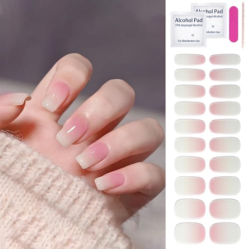 Nagelfolie Selbstklebend | 20PCS Französische Pink Weiß Gradient Nagelsticker | UV Gel French Glitter Tips Nagelfolie Selbstklebend für DIY Nageldesign | Gel Nagellack Aufkleber (Rosa Ombre) von MrCuvaryas