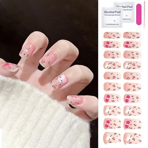 Nagelfolie Selbstklebend | 20PCS French Pink Katzen Nagelsticker | UV Gel French Glitter Tips Nagelfolie Selbstklebend für DIY Nageldesign | Nagelkunst für Frauen ＆ Mädchen Nail Art (Rosa Katze) von MrCuvaryas