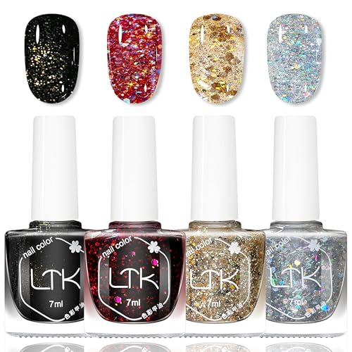 4PCS Glitzer Nagellack Set - Schnell trocknende & Langanhaltend Nagellack auf Wasserbasis - Shiny Nail Polish für DIY Nageldesign, Glänzender Glitter Farblack für Frauen Maniküre (Farbenpracht) von MrCuvaryas
