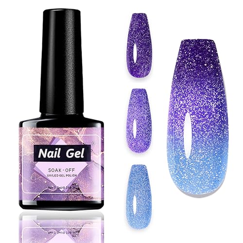 Temperatur Farbwechsel UV Gel Nagellack Rosa Lila Blau – 7.3ml Thermo Gel Nagellack, Sunlight Sensitive nail polish UV LED Soak Off, Langhaltender Glanz Nail Polish für DIY Nageldesign (Blau-Violett) von MrCuvaryas