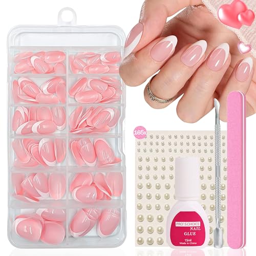 Falsche Nägel Tips Set - 120 Stück Französisch Falsche Nägel Zum Aufkleben - Full Cover Künstliche Nägel Medium Almond Nail Art Manicure Fake Nails für Damen & Frauen Gelnägel (Weiß Mandel) von MrCuvaryas