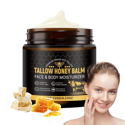 Rindertalg Creme Bio - Beef Tallow Creme Bio für Gesicht & Körper - Gesichtscreme Damen Männer - Bodylotion für Sehr Trockene Haut - Feuchtigkeitscreme Gesicht mit natürlichem Rindertalg und Honig von MrCuvaryas