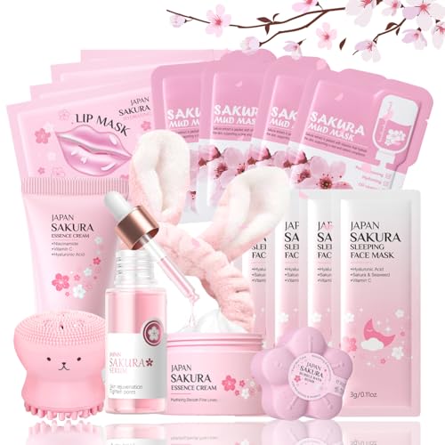 Sakura Skin Care Set Teenager Mädchen Geschenke - Skincare Set - Sakura Gesichtspflege Set Mädchen - Hautpflege Beauty Set Mädchen - Reinigung,Straffung& Nährend - Mit Serum,Creme,Maske（18 PCS） von MrCuvaryas