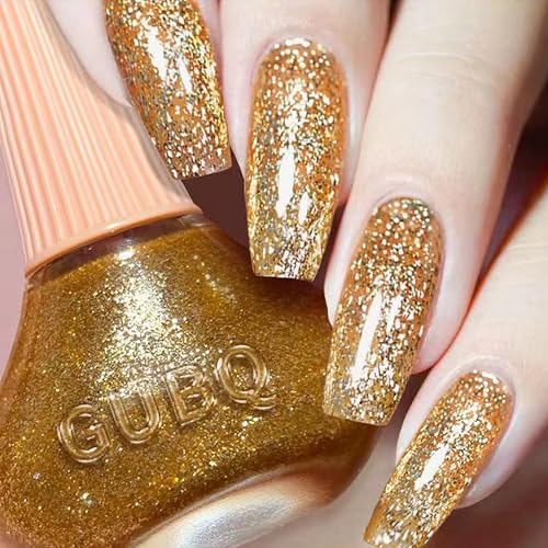 Schnelltrocknender Einfarbiger Nagellack, Einheitlicher Nagellack mit cremigem Finish - Wasserbasierte Nagellacke für DIY Nageldesign - Kein UV Nötig Ungiftiger Nail polish (Goldglitzer, 1x) von MrCuvaryas