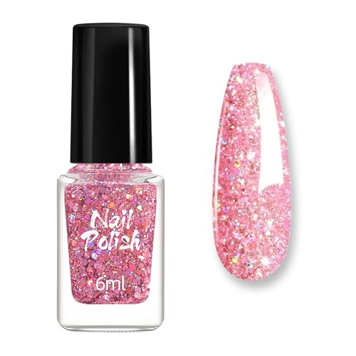 Rosa Glitzer Nagellack - Glitzernagellack für schillernde Fingernägel, Langanhaltender schnelltrocknender Nagellack mit natürlichen Inhaltsstoffen - 6ml Holographic Glitter Nail polish (Pink) von MrCuvaryas