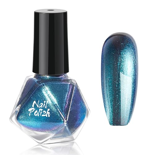 Chamäleon Nagellack Schnelltrocknend Metallic Nagellack Holographic Glitter Nagellack Shining Mit Farbwechsel Effekt Blau - Glitter Nail Polish Nagelkunst Maniküre DIY Nail Art, Ohne UV Lampe (Blue) von MrCuvaryas