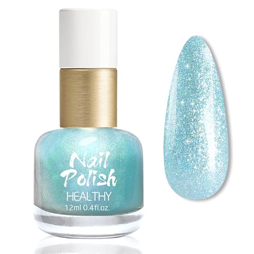 Blauer Glitzer Nagellack - Glossy Langanhaltend Shimmer Nail Polish, Ungiftig Farblack auf Wasserbasis, Ohne UV Lampe, Hochwertig Roter kein UV-Nagellack für DIY Maniküre zu Zuhause (Blau, 12ML) von MrCuvaryas