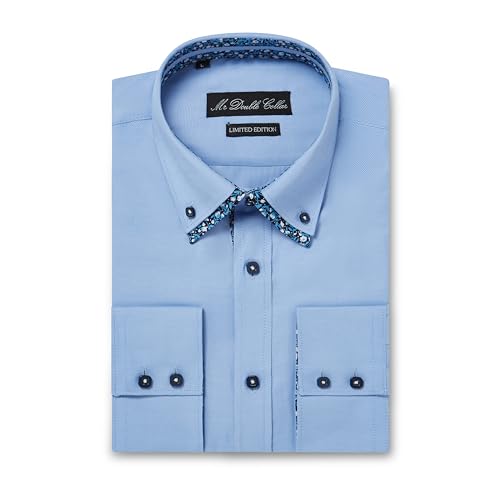Italienisches Design Oxford Blau Floral Doppelkragen Smart Casual Langarm Formal Hemd, Blauer Blumenkragen, XL von MrDoubleCollar