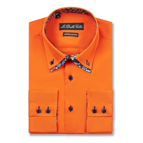 MrDoubleCollar Italian Design Langärmliges Hemd mit gelbem Blumenmuster und Doppelkragen, Orangefarbener Blumenkragen, XL von MrDoubleCollar