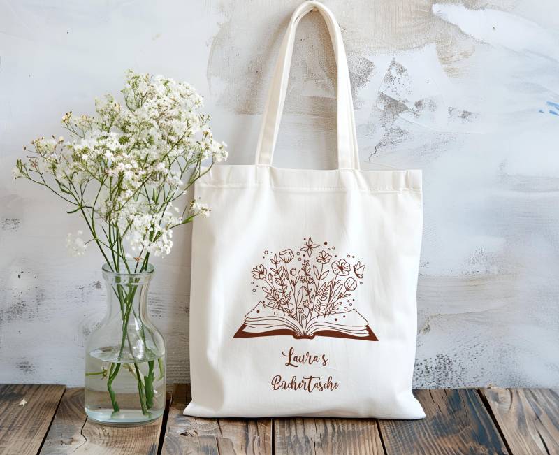 Baumwolltasche - Büchertasche Stofftasche Personalisiert Einkaufstasche Mit Name Wechselkleidung Sammeltasche Leseratte Buch von MrMrsPresentDE