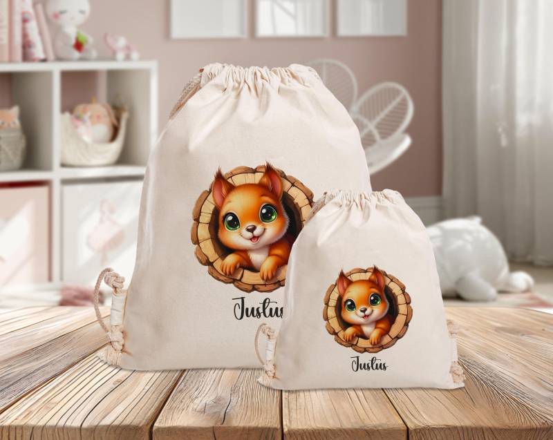 Personalisierter Turnbeutel - Eichhörnchen Im Baum Herbst Kindergarten Schule Mit Name Sporttasche Wechselkleidung -Sammeltasche von MrMrsPresentDE