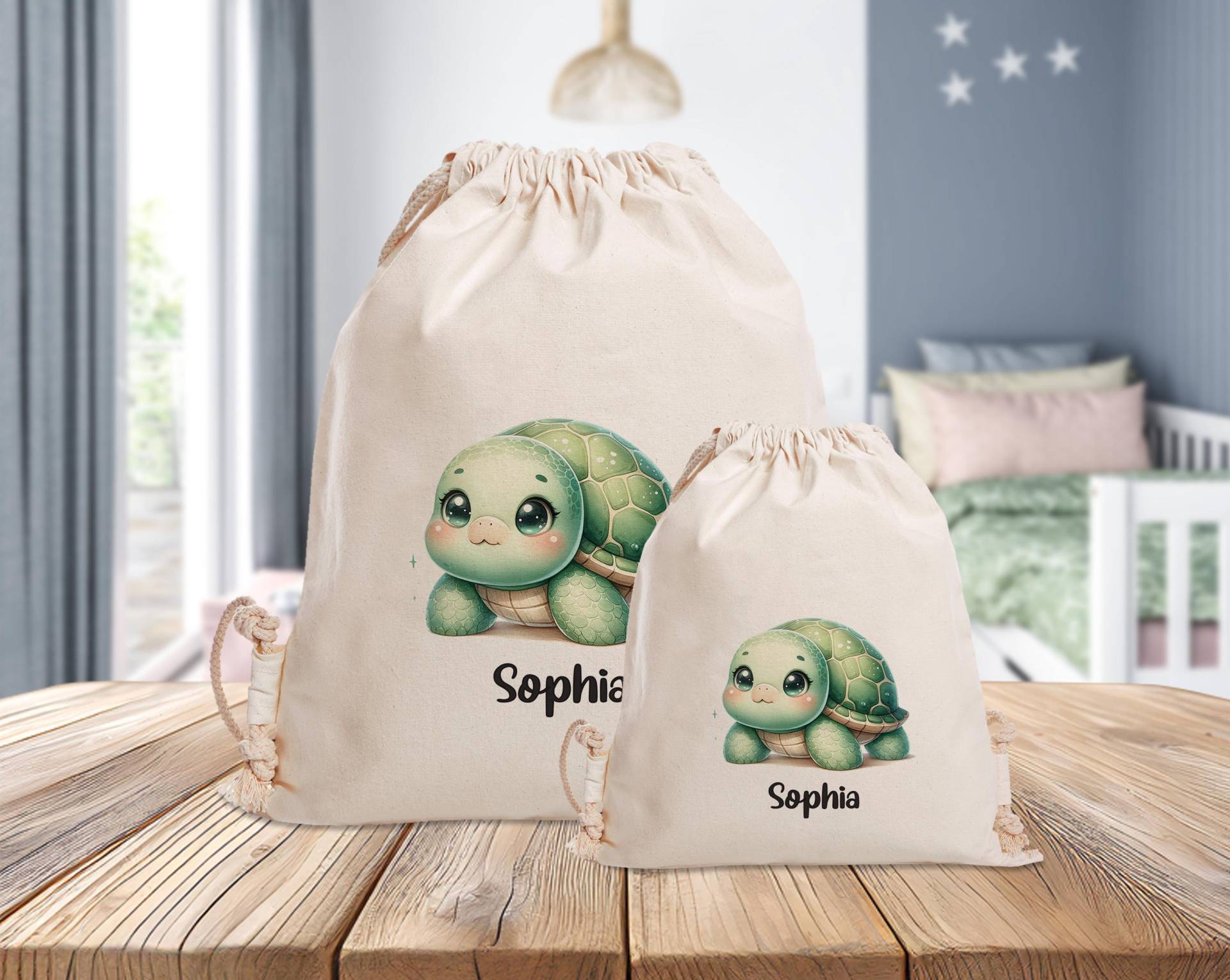 Personalisierter Turnbeutel - Kleine Grüne Schildkröte Meer Kindergarten Schule Mit Name Sporttasche Rucksack Wechselkleidung von MrMrsPresentDE