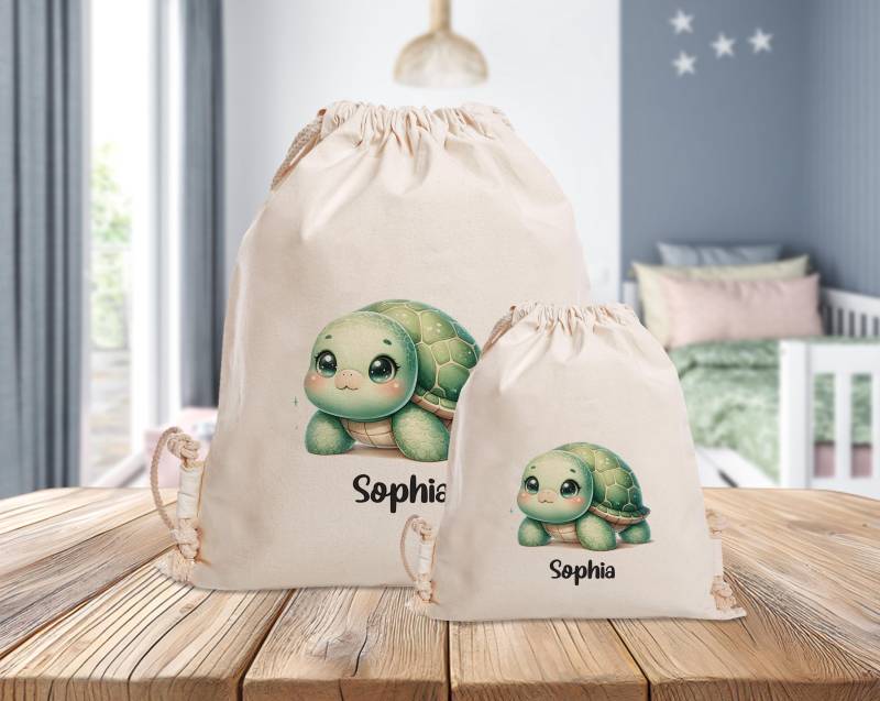Personalisierter Turnbeutel - Kleine Grüne Schildkröte Meer Kindergarten Schule Mit Name Sporttasche Rucksack Wechselkleidung von MrMrsPresentDE