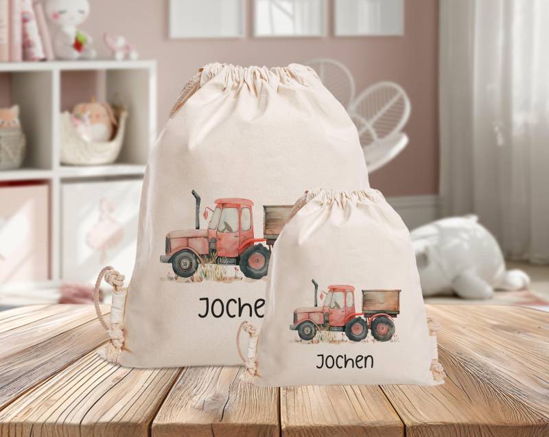 Personalisierter Turnbeutel - Traktor Rot Farm Kindergarten Schule Mit Name Sporttasche Wechselkleidung von MrMrsPresentDE