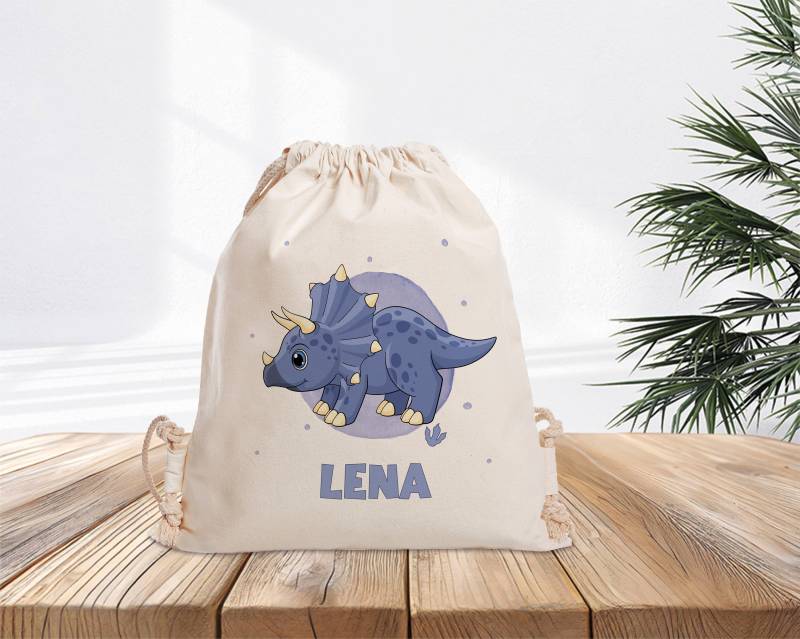 Personalisierter Turnbeutel - Triceratops Kindergarten Schule Sporttasche Rucksack Wechselkleidung Mit Name Dino von MrMrsPresentDE