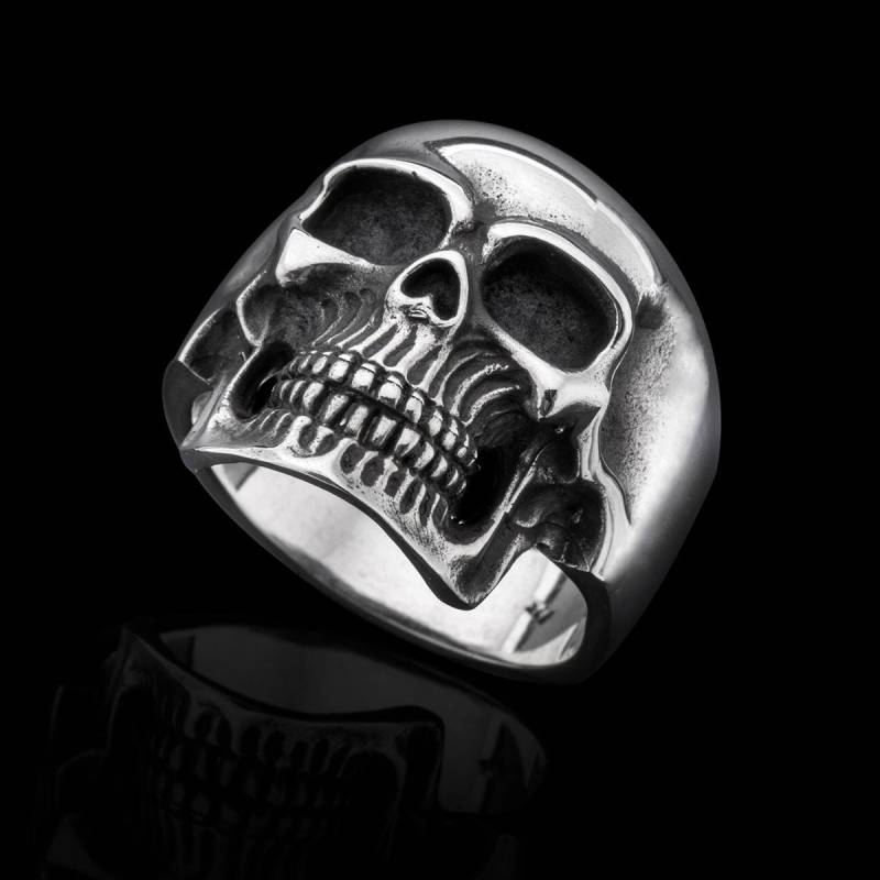 Totenkopf Ring Aus Sterlingsilber Strukturierte Zähne, Gothic Statement Piece von MrSmithJewelry