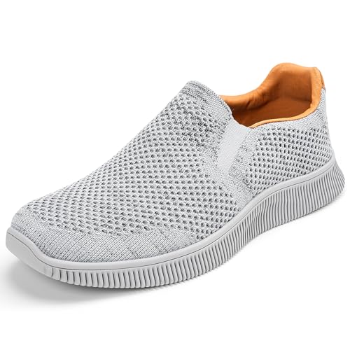 MrToNo Herren Schuhe Slip On Sneakers Freizeitschuhe Atmungsaktive Bequeme Mesh Sportschuhe Leichte Turnschuhe Casual Loafer Laufschuhe rutschfeste Walkingschuhe Joggingschuhe-Hellgrau-41 von MrToNo